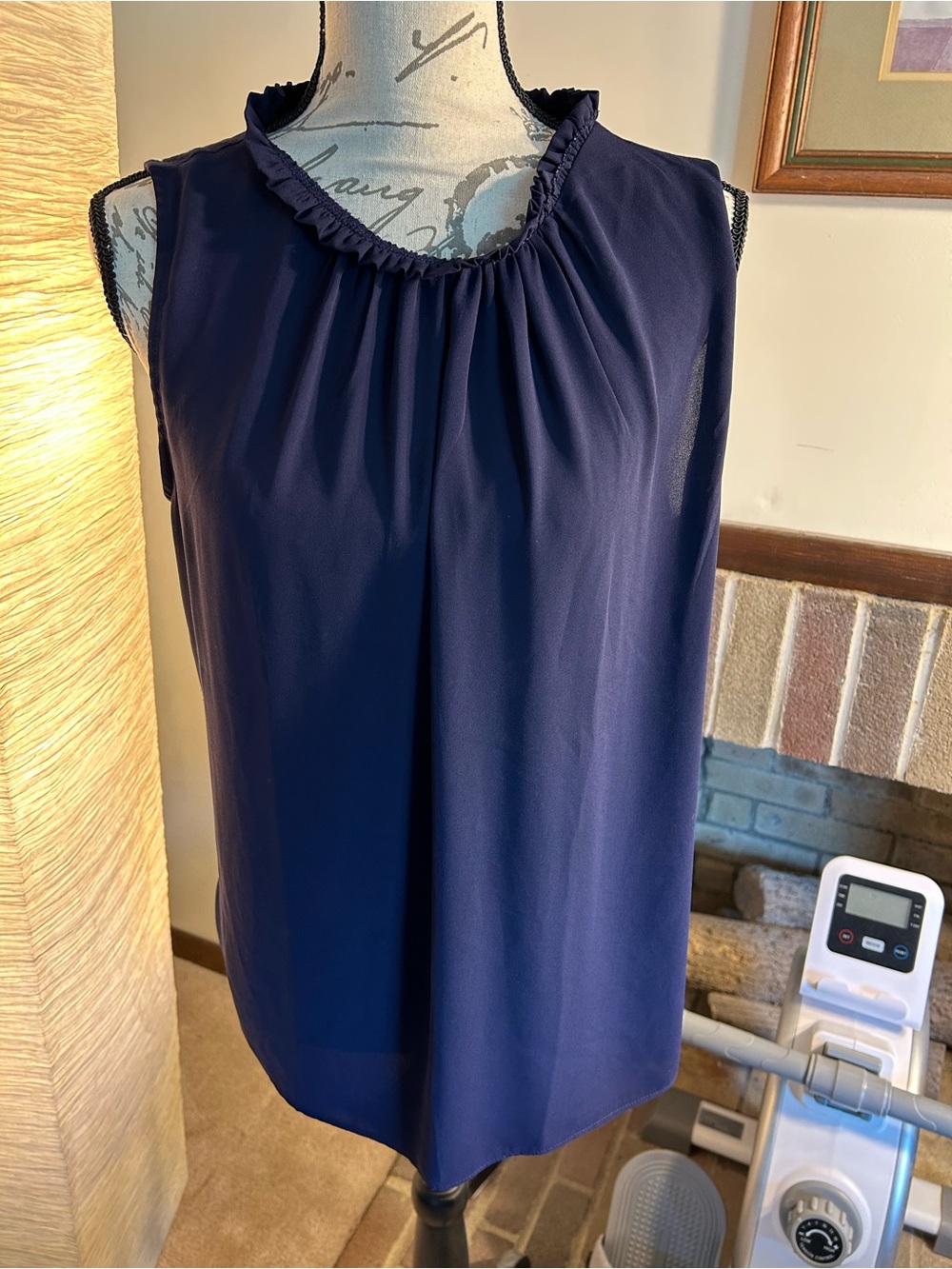 LOFT Navy Sleeveless Ruffle Neck Camisole